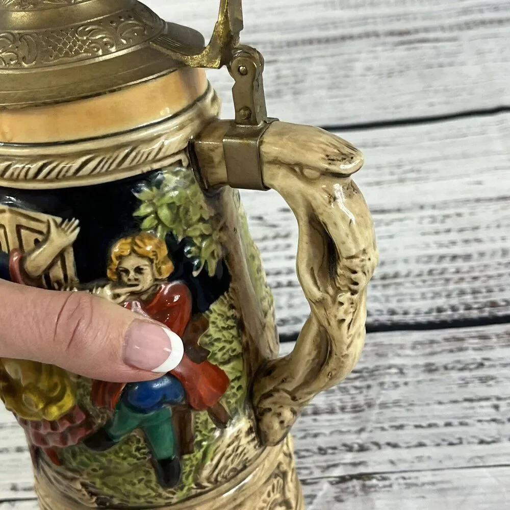 Vintage Ceramic German Beer Stein Swiss Music Box 9.5” Tall Working